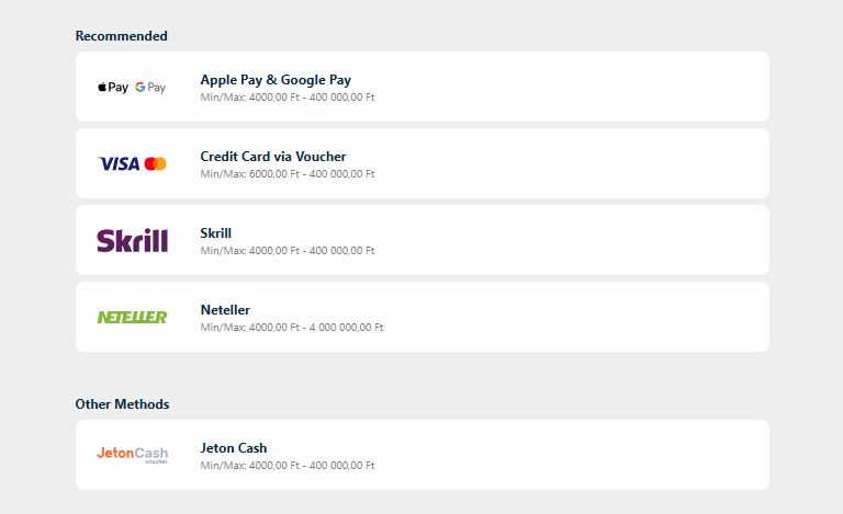 Válassza ki a kívánt befizetési módszert Apple Pay Skrill Neteller opcióval Boabet oldalon