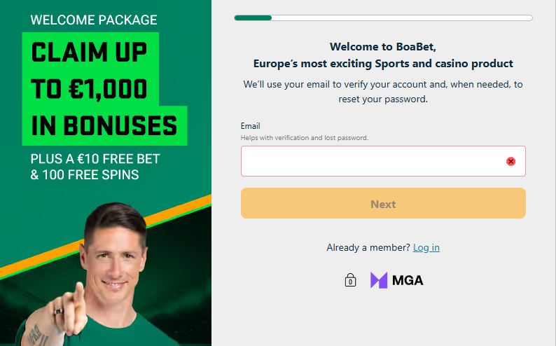 Regisztráljon új Boabet fiókot és igényelje üdvözlő bónuszát MGA licensz mellett